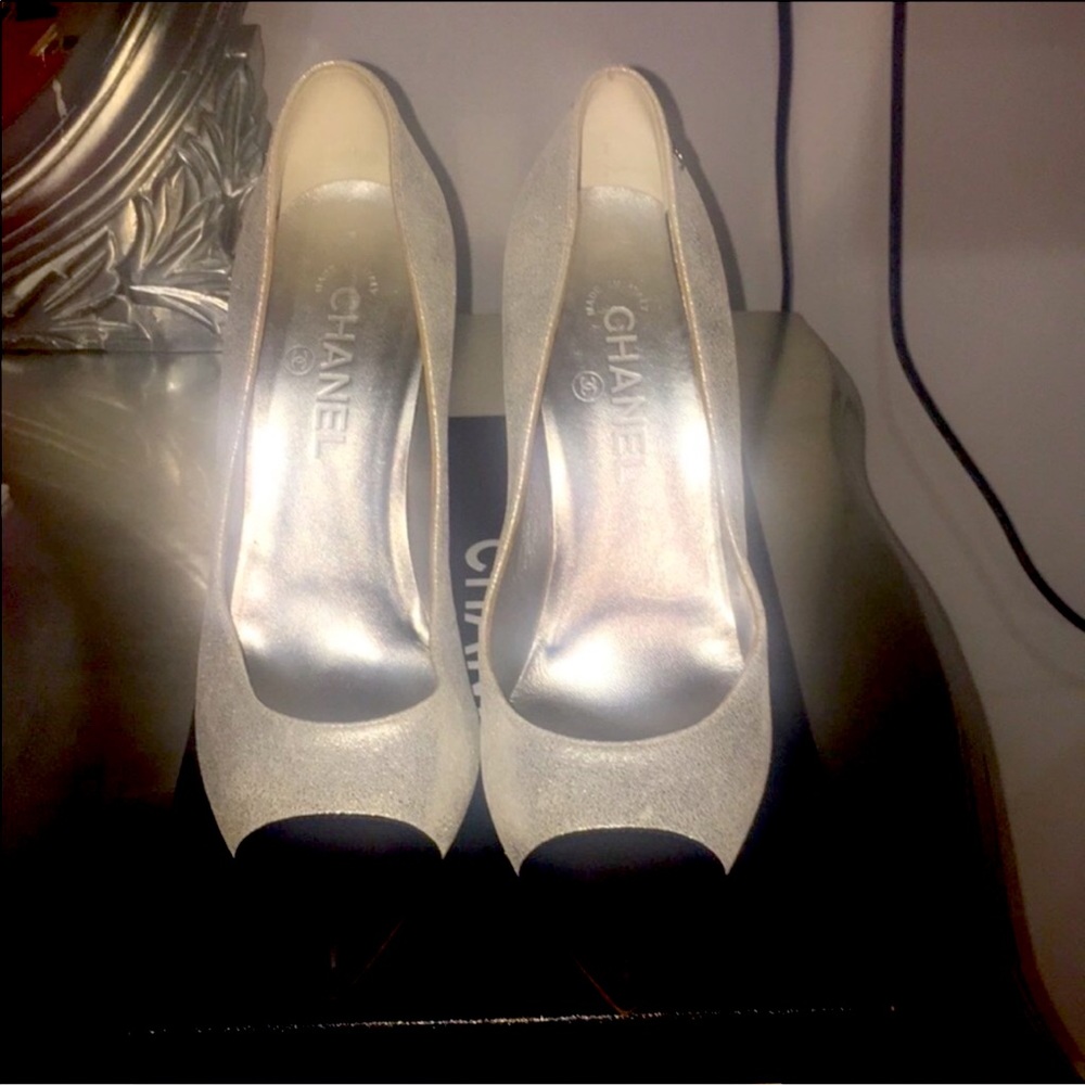 Silver Chanel heels size 9.5